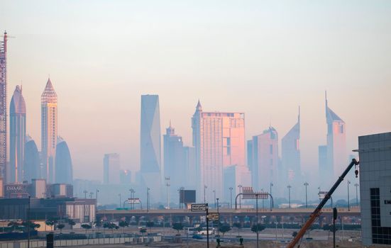 Dubai, UAE - 01.15.2021 Cityscape rising from the fog