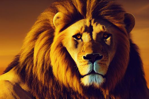 portrait of a lion. Amazing portrait of a big Lion on Black background. King face. Close-up of wild lion face