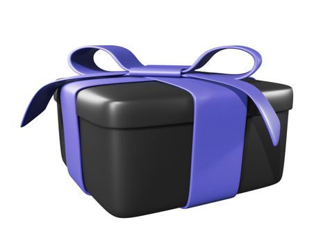 Realistic 3D Gift White Black and Blue Bow on white.