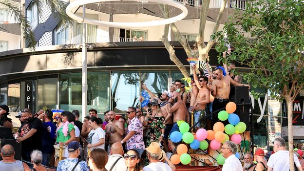 Benidorm, Alicante, Spain- September 10, 2022: People dancing and having fun at the Gay Pride Parade in Benidorm in September