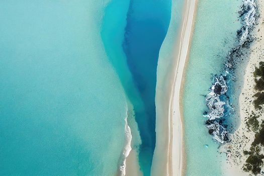 Beach and waves from above. ater background from the top. Summer attacks from the air. Aerial view of a blue ocean