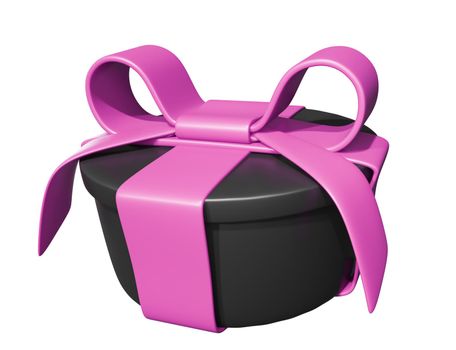 Realistic 3D Gift Black Box and Pink Bow on white.