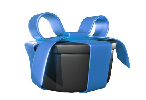 Realistic 3D Gift White Black and Blue Bow on white.