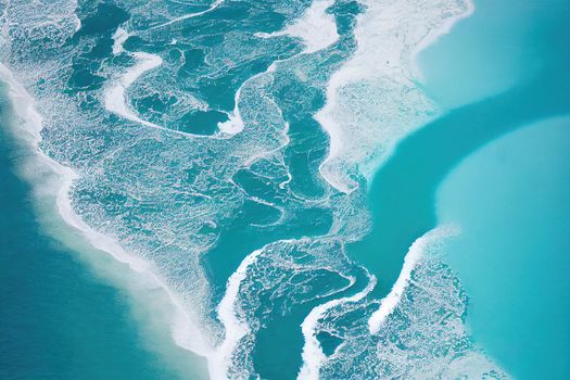 Beach and waves from above. ater background from the top. Summer attacks from the air. Aerial view of a blue ocean