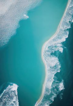 Beach and waves from above. ater background from the top. Summer attacks from the air. Aerial view of a blue ocean