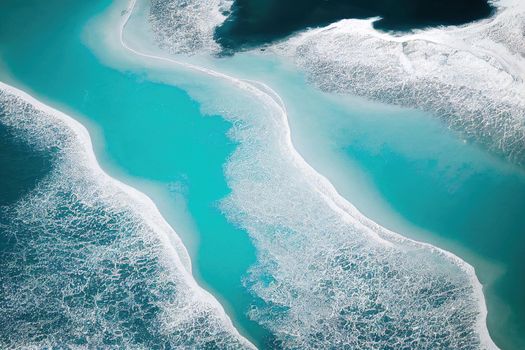 Beach and waves from above. ater background from the top. Summer attacks from the air. Aerial view of a blue ocean