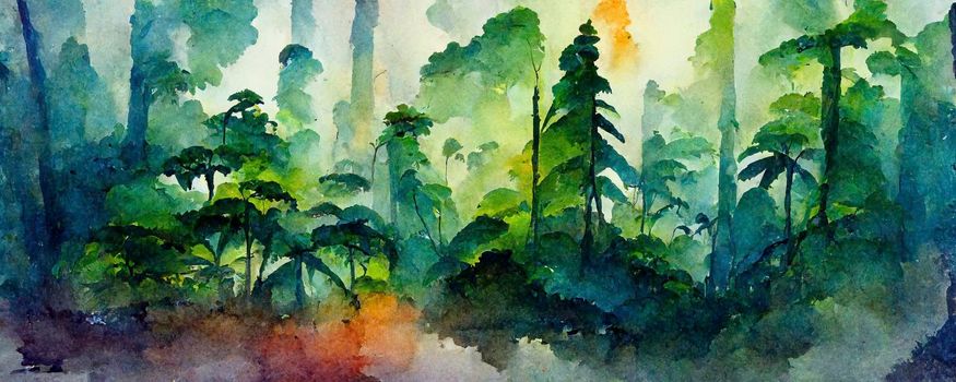 Digital structure of painting. Watercolor landscape in the fores