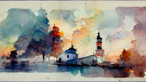 Digital structure of painting. Watercolor landscape in the fores