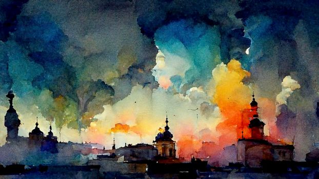 Digital structure of painting. Watercolor landscape in the fores