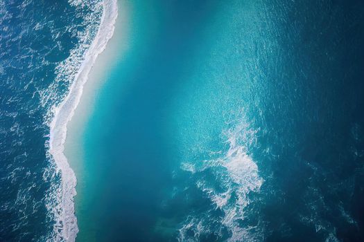 Beach and waves from above. ater background from the top. Summer attacks from the air. Aerial view of a blue ocean