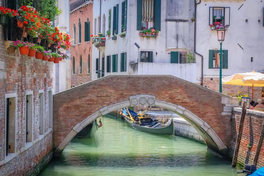 Peaceful Canal scenary in romantic Venice at springtime, Northern Italy