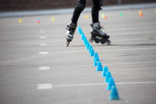 Competitions in roller sport.Roller skates and special chips