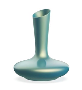 Turquoise ceramic vase on white background