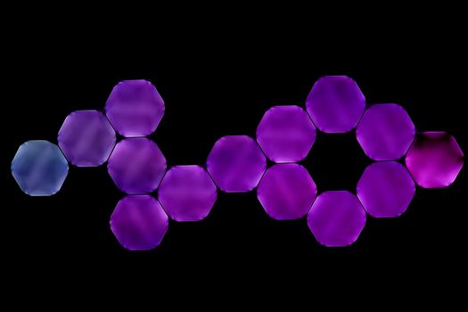 On a black background, purple lights in the form of honeycombs.