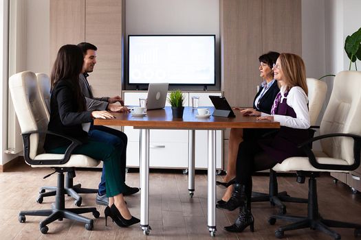 Picture of business meeting in conference room. Corporate meeting.