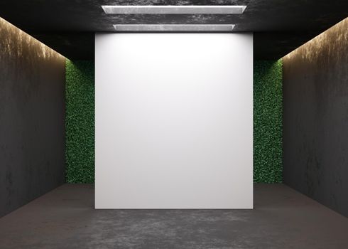 Empty white wall in modern art gallery. Mock up interior in minimalist style. Free, copy space for your picture, text, or another design. Empty exhibition space. 3D rendering