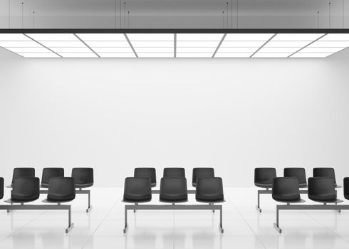 Empty white wall in modern art gallery. Mock up interior in minimalist style. Free, copy space for your artwork, picture, text, or another design. Empty exhibition space. 3D rendering