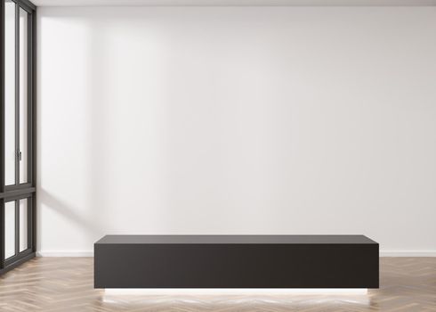 Empty white wall in modern art gallery. Mock up interior in minimalist style. Free, copy space for your artwork, picture, text, or another design. Empty exhibition space. 3D rendering