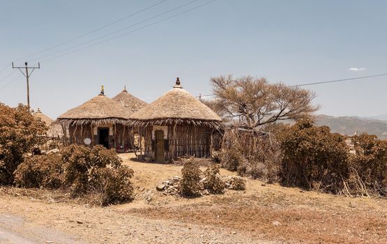 Beautiful north Simien traditional ethiopian houses. Amhara region, Ethiopia, Africa.