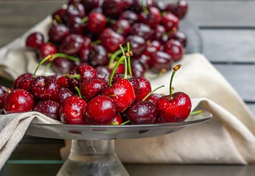 fresh red summer cherries with water drops