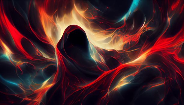 Halloween horror digital art abstract thief of red fire background. Digital illustration
