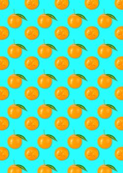 Seamless pattern. Raw tangerine fruits isolated on colored background