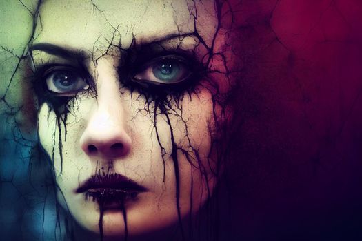 3D Render abstract spooky portrait of fractured face lost souls in Halloween