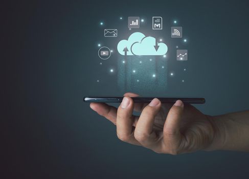 Cloud computing concept, connect communication equipment  information and technology with cloud computing and technology icon.