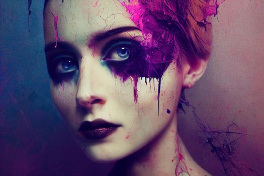 3D Render abstract spooky portrait of fractured face lost souls in Halloween