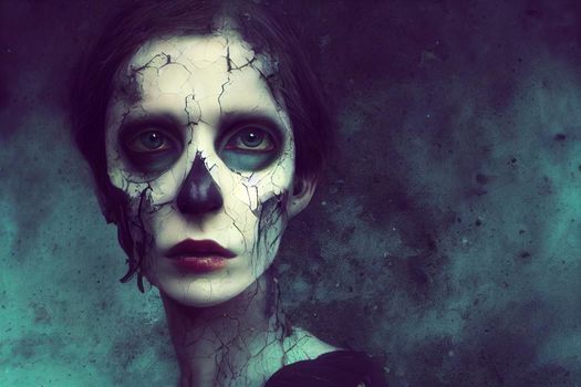 3D Render abstract spooky portrait of fractured face lost souls in Halloween