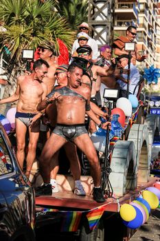 Benidorm, Alicante, Spain- September 10, 2022: People dancing and having fun at the Gay Pride Parade in Benidorm in September