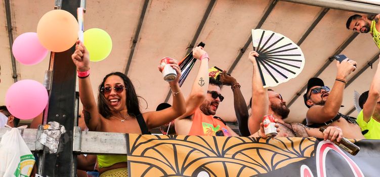 Benidorm, Alicante, Spain- September 10, 2022: People dancing and having fun at the Gay Pride Parade in Benidorm in September