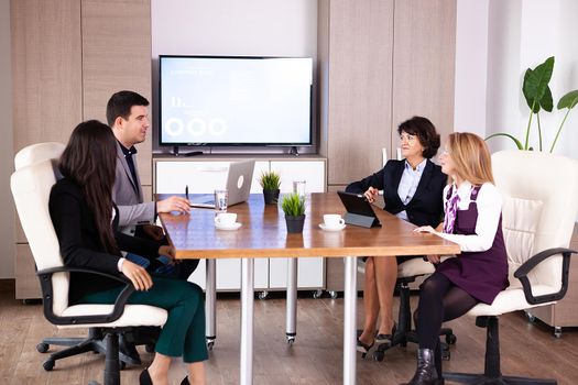 Picture of business meeting in conference room. Corporate meeting.