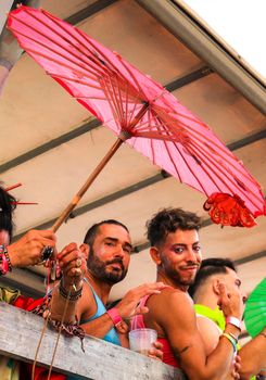 Benidorm, Alicante, Spain- September 10, 2022: People dancing and having fun at the Gay Pride Parade in Benidorm in September