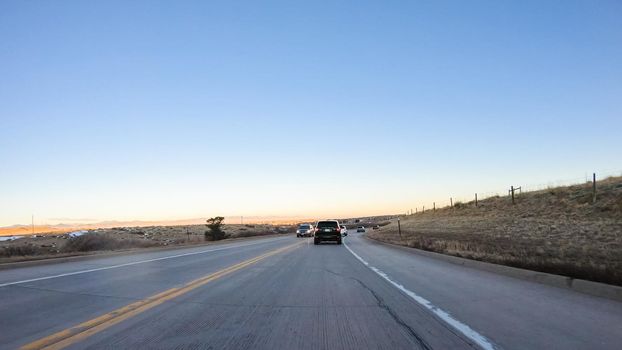 Denver, Colorado, USA-January 15, 2020 - Driving on typical paved rural roads in suburban America.