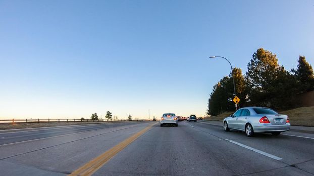 Denver, Colorado, USA-January 15, 2020 - Driving on typical paved roads in suburban America.