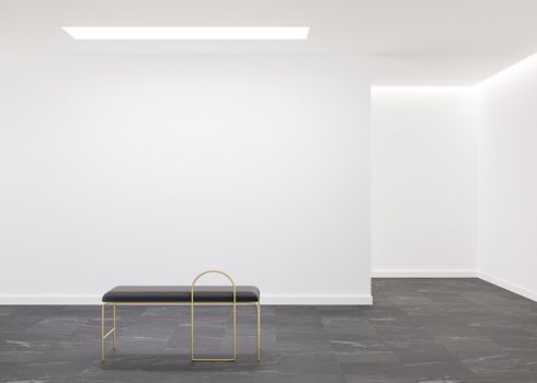 Empty white wall in modern art gallery. Mock up interior in minimalist style. Free, copy space for your artwork, picture, text, or another design. Empty exhibition space. 3D rendering