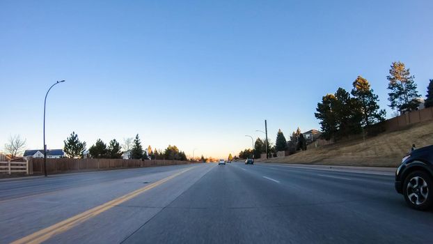Denver, Colorado, USA-January 15, 2020 - Driving on typical paved roads in suburban America.