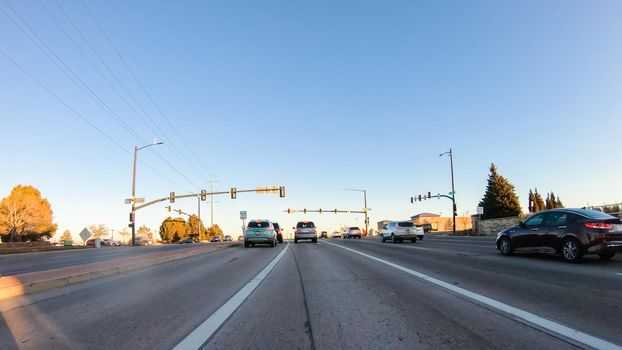 Denver, Colorado, USA-January 15, 2020 - Driving on typical paved roads in suburban America.