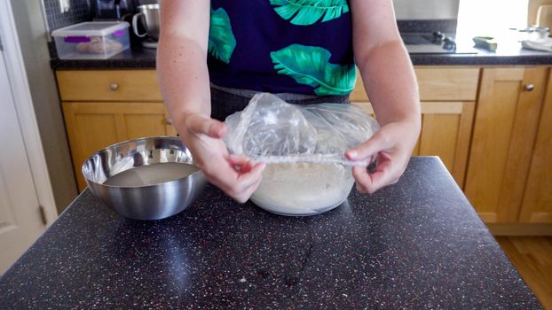 Step by step. Baking sourdough bread in residential kitchen.