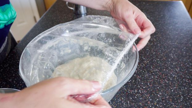 Step by step. Baking sourdough bread in residential kitchen.