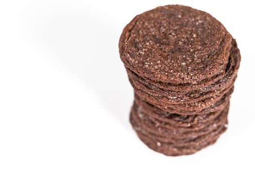Stack of the freshly baked chocolate cookies.