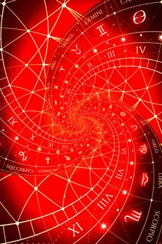 Zodiac Signs Horoscope background. Concept for fantasy and mystery - red