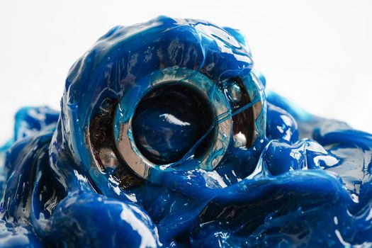 Grease and ball bearing, Blue premium quality synthetic lithium complex grease, high temperatures and machinery lubrication for automotive and industrial.