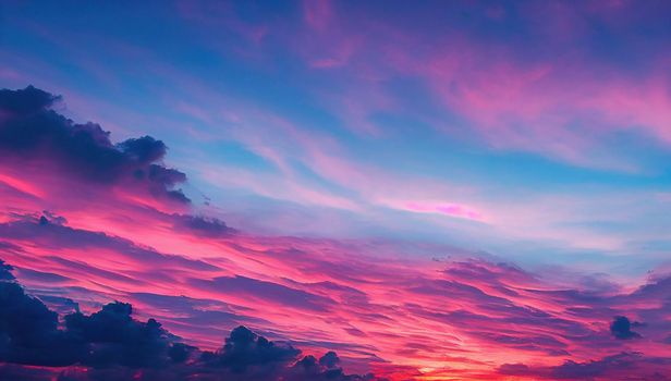 Beautiful pastel pink and purple skies and clouds at night as the sun sets. Beautiful sky and clouds