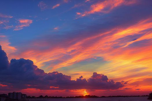 Beautiful orange sky and clouds at sunset. orange sunset, golden sky.