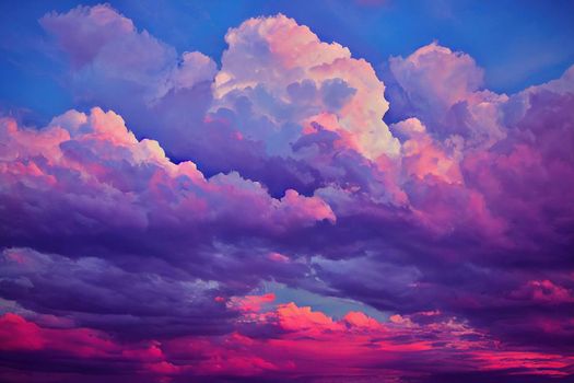 Beautiful pastel pink and purple skies and clouds at night as the sun sets. Beautiful sky and clouds