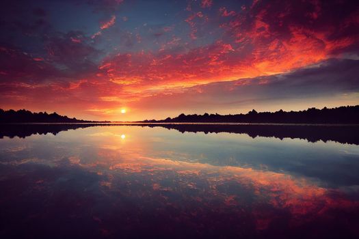 beautiful orange sunset on the shore of the beach. sunset sky.