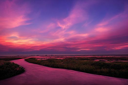 Beautiful pastel pink and purple skies and clouds at night as the sun sets. Beautiful sky and clouds