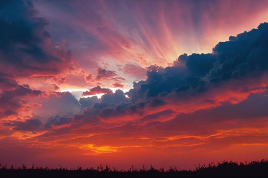 Beautiful orange sky and clouds at sunset. orange sunset, golden sky.